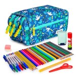 Estuche Escolar Triple ColePack Design Grafoplás Blue Garden con 40 Utensilios