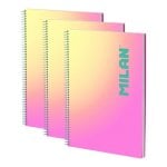 Quaderno A4 Milan Sunset - 3 Quaderni a Spirale, Rigida Copertina, Lineatura 7 mm, 90 Fogli, Perforato