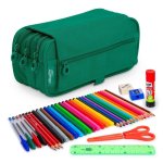Astuccio Triplo Officebox Eco con Materiale Scolastico Incluso - Verde