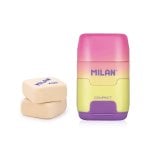 Gomma e Temperino Milan Sunset Pack Compact con 2 Gomme di Ricambio Giallo