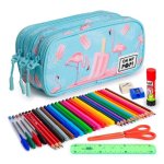 Estuche escolar triple Karactermania ColePack EcoTrick Ice Flamingo con material incluido
