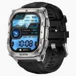 Kospet Tank M4 Bluetooth GPS 50mm AMOLED Silber Schwarzes Armband One size Wasserdicht IP69K SpO2 Pulsmesser