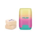 Gomma e Temperino Milan Sunset Pack Compact con 2 Gomme di Ricambio Rosa
