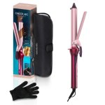 Rizador de Pelo Cecotec SurfCare CurlClip Cerámica Keratina Argán 25mm 120-200°C 5 Ajustes Con Pinza Guante y Bolsa Rosa