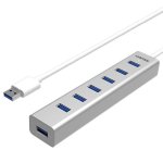 Hub Unitek 7 puertos 5 Gbps USB 3.2 Gen 1 modelo Y-3090 Plata con adaptador AC