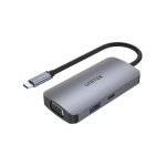 Base para portátiles Unitek P5 Trio USB-C 100W HDMI VGA Gris Aluminio