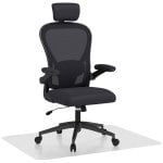 Homcom Pack Oficina Con Silla De Malla Negra Y Alfombra Protectora 90x120 Cm