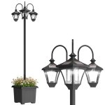 Farola Solar Outsunny B30-070V00BK 3 Cabeças Macetero Preto IP44