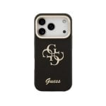 Guess Funda Para Iphone 17 Pro Max – Carcasa Efecto Granulado Negra Con Logo Y Soporte, Diseño Funcional Y Ajuste Preciso