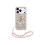 Guess Funda Para Iphone 17 Pro Max – Carcasa De Polipiel Rosa Con Logo 4g Clásico Y Correa De Perlas, Diseño Elegante Y Ajuste Preciso