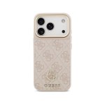 Guess Funda Para Iphone 17 Pro – Carcasa De Polipiel Rosa Con Logo 4g Strass, Diseño Elegante Y Ajuste Preciso