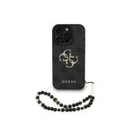 Funda para móvel Guess Polipiel Preta Logo 4G Clássico com Correia de Pérolas para iPhone 16 Pro