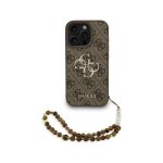 Guess Funda Para Iphone 16 Pro – Carcasa De Polipiel Marrón Con Logo 4g Clásico Y Correa De Perlas, Diseño Elegante Y Ajuste Preciso