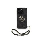 Guess Funda Para Iphone 16 Pro Max – Carcasa De Polipiel Negra Con Logo 4g Clásico Y Correa De Perlas, Diseño Elegante Y Ajuste Preciso