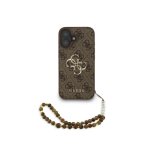 Funda para móvel Guess Polipiel Castanha com Pérolas para iPhone 16 Plus