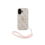 Funda para móvel Guess Polipiel Rosa com Logo 4G Clássico e Correia de Pérolas para iPhone 16