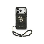 Guess Funda Para Iphone 17 Pro – Carcasa De Polipiel Negra Con Logo 4g Clásico Y Correa De Perlas, Diseño Elegante Y Ajuste Preciso