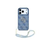 Guess Funda Para Iphone 17 Pro – Carcasa De Polipiel Azul Con Logo 4g Clásico Y Correa De Perlas, Diseño Elegante Y Ajuste Preciso