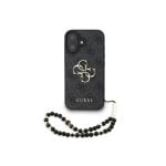 Funda para móvel Guess Polipiel Preta Logo 4G Clássico com Correia de Pérolas para iPhone 16