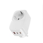 Adaptador Schuko Klack com 3 Portas USB (1 USB-A + 2 USB-C) – 3680W 16A Proteção 1050J