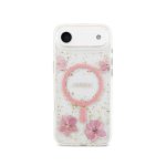 Capa Guess elegante com flores rosas e detalhes dourados para iPhone Air