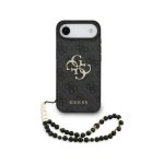 Funda para móvil Guess Carcasa Polipiel Negra Logo 4G Correa Perlas para iPhone Air