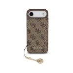 Funda para móvil Guess Carcasa protectora premium marrón logo 4G charm dorado para iPhone
