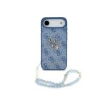 Capa para Telemóvel Guess Air Polipiel Azul Logo 4G com Correia de Pérolas para iPhone