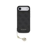 Cover Guess nera con logo 4G e charm dorato per iPhone Air elegante