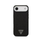 Funda para móvil Guess Air Carcasa rígida Polipiel negra purpurina Magsafe para iPhone