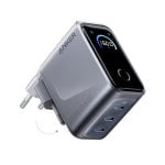 Cargador Anker Prime 160W, Carga Rápida, Qi Pantalla inteligente, 3 USB-C, Touch control, Plata