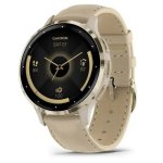 Garmin 010-02785-55 Bluetooth GPS 41mm Oro Correa Cuero Resistencia Agua 5ATM SpO2 Pulsómetro