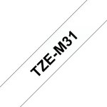 Cinta para Rotuladora Brother TZE-M31 Laminada Mate 1,2 cm x 8 m Negro sobre Transparente