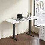 Kimex Escritorio Motorizado Sentado De Pie, 150 X 75 Cm, Tablero Blanco Con Bordes Redondeados/base Negra