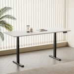Kimex Escritorio Motorizado Sentado De Pie, 180 X 75 Cm, Tablero Blanco Con Bordes Redondeados/base Negra