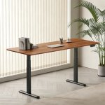 Mesa Kimex 150-2618K3W Motorizada 180x75 cm Nogueira Bordas Arredondadas Base Preta