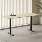 Kimex Escritorio Motorizado Sentado De Pie, 180 X 75 Cm, Tablero Madera Natural/base Negra