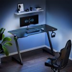 Mesa Gaming Kimex 150-9001 Iluminação RGB Preto 120x60x1,5 cm 75kg
