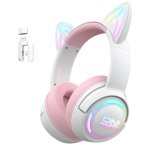 Auriculares ONIKUMA GT838 sem fios Bluetooth gaming com microfone e RGB rosa e branco