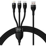 Cable USB Baseus Flash Series 3 en 1, 1,2 m, USB-C/Micro USB/Lightning, 100W, Negro