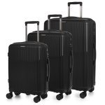 Dam Juego De 3 Maletas Trolley, En Material Ligero Pp Resistente A La Rotura. Cerradura Tsa Numérica, 4 Ruedas Dobles Giratorias 360°. 50x28x74,5 Cm. Color: Negro