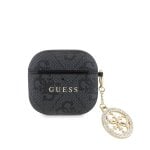 Guess Funda Para Airpods 4 – Carcasa De Polipiel Negra Con Logo 4g Y Charm Con Piedras Brillantes, Diseño Elegante Y Ajuste Preciso