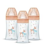 Dodie Sensation+ Pack De 3 Biberones De Cristal Anti-cólicos 270 Ml Para 0-6 Meses, Tetina De Silicona Flujo 2 (medio) Con Doble Válvula, Cuello Ancho, Forma Triangular