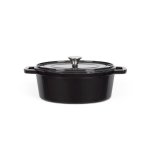 Livoo Mep129n Cazuela Oval De Hierro Fundido Esmaltado 4,5 L 29x22 Cm, Negra, Apta Para Inducción Y Horno, Tapa Con Picots