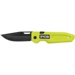 Cuchillo De Bolsillo Plegable Ryobi Rhckf-3 Con Hoja Drop Point De Acero Inoxidable Al Carbono Recubierta Negra, Apertura Con Un Dedo Y Bloqueo De Seguridad, Empuñadura Texturizada Verde/negra