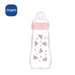 Biberão de Vidro MAM 260 ml Rosa Tetina Silicone SkinSoft T2