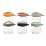 Beaba Set 6 Botes Comida Bebé De Vidrio Templado 250 Ml Con Tapa De Silicona Extraíble Hermética, Aptos Microondas, Congelador Y Lavavajillas, Graduados Ml/oz, Sin Bpa, Color Beige (914008)