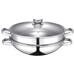 Baumalu Sartén Wok 2 En 1 De Acero Inoxidable 32 Cm Con Inserto Para Vapor Y Tapa De Vidrio