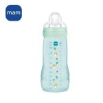 Biberón Mam Easy Active 330 Ml Etapa 2 (6+ Meses) Con Tetina Skinsoft Silicona Cuello Ancho, Tapa Anti-fugas, Materiales Bio-circular Sin Bpa/bps, Color Ice