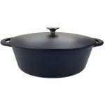 Baumalu Cazuela Oval De Hierro Fundido 33 Cm 6 L Negro Mate, Tapa Incluida. Distribución Uniforme Del Calor, Base Plana Para Todo Tipo De Fuegos, Incluso Inducción